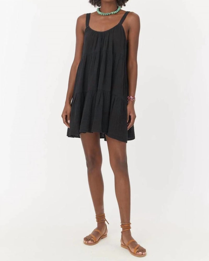 Front of a model wearing a size large Pyper Dress in Black in Black by XIRENA. | dia_product_style_image_id:337808